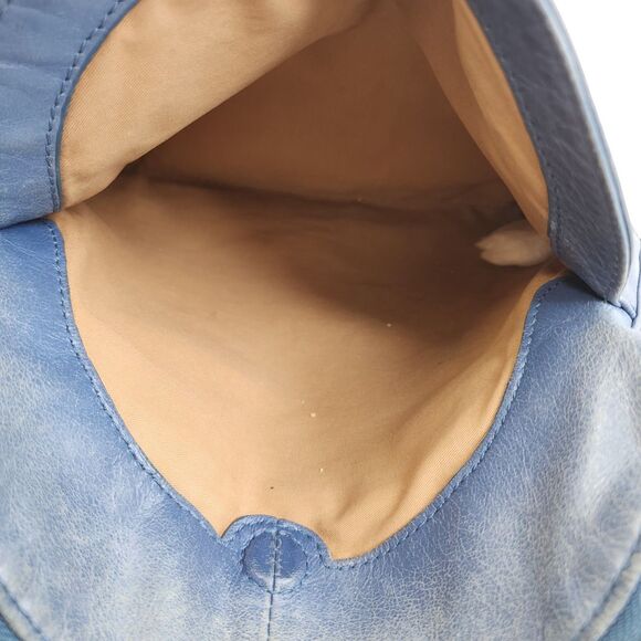 Hobo International Blue Distressed Leather Crossbody Purse Dome Top Zip Bag - Picture 15 of 16